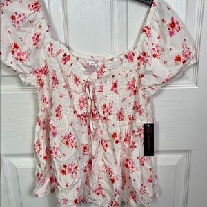 NOBO White Blouse with Pink and Red Floral Design